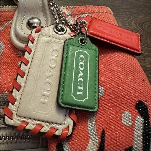 Coach Poppy Coral Floral Sequin Glam Canvas Shoulder Bag EUC - Picture 16 of 16